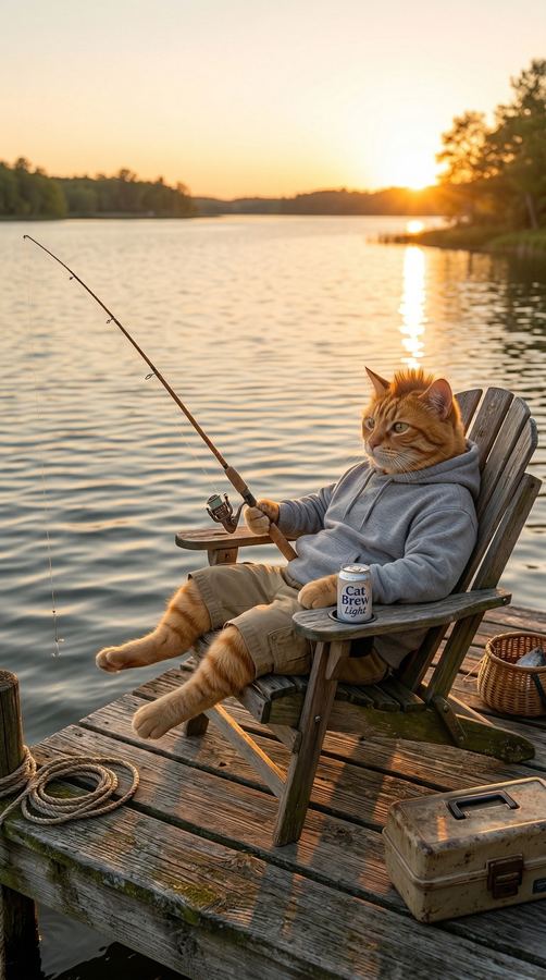 Barny fishing at sunset.