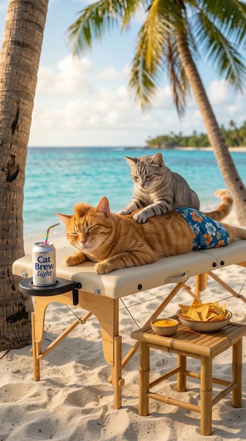 Barny getting a massage on a beach.